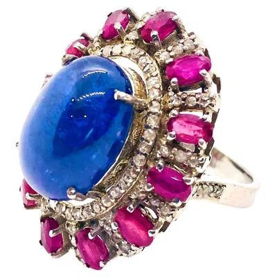 Pre-owned Bochic “capri” Vintage Ruby, Tanzanite & Diamond Ring Set In 18k Gold & Silver In Multi