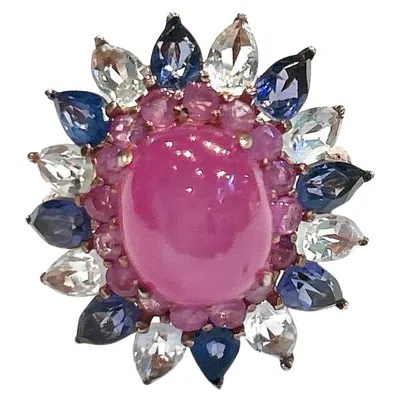 Pre-owned Bochic “capri” Vintage Ruby, Tanzanite &topaz Cocktail Ring - 18k Gold & Silver In Multi