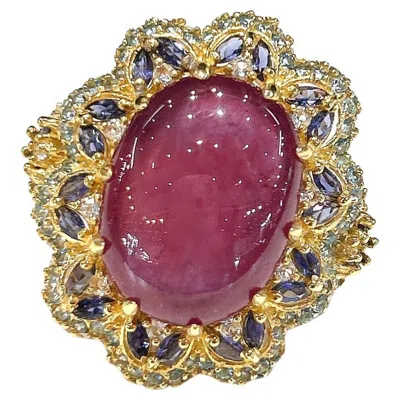 Pre-owned Bochic “capri” Vintage Ruby, Tanzanite, Peridot & Topaz Ring 18k Gold & Silver In Multi