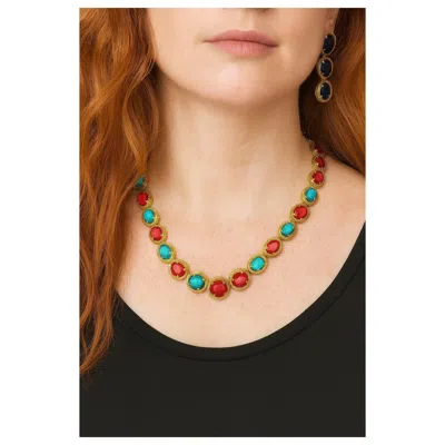 Pre-owned Bochic “capri” Vintage Ruby, Turquoise & Diamond Necklace & Earrings Set 18k Gol In Multi