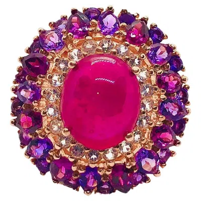 Pre-owned Bochic “capri” Vintage Ruby, White Topaz & Amehtyst Ring — 18k Gold & Silver