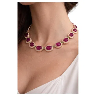 Pre-owned Bochic “capri” Vintage Ruby, White Topaz & Peridot Necklace Set In 18k & Silver