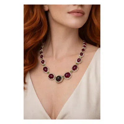 Pre-owned Bochic “capri” Vintage Ruby, White Topaz & Peridot Necklace Set In 18k & Silver