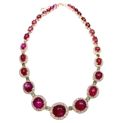 Pre-owned Bochic “capri” Vintage Ruby, White Topaz & Peridot Necklace Set In 18k & Silver