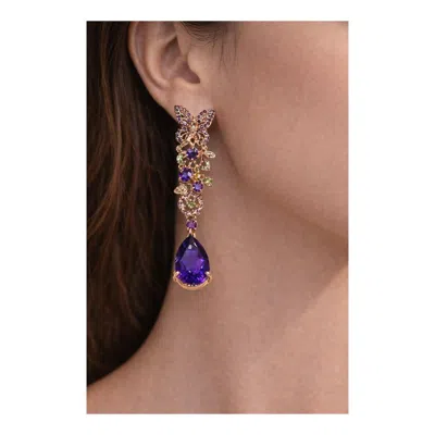 Pre-owned Bochic “capri” Vintage Sapphire, Amethyst & Peridot Earrings Set In 18k Gold In Purple