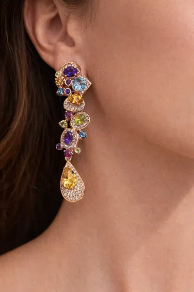 Pre-owned Bochic �capri� Vintage Sapphire, Amethyst & Rose Sapphire Earrings 18k Gold & Si In Red