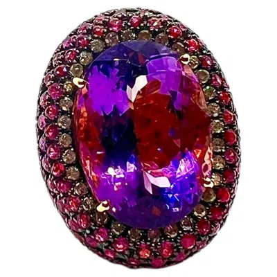 Pre-owned Bochic “capri” Vintage Sapphire, Amethyst & Ruby Ring 18k Gold & Silver In Purple
