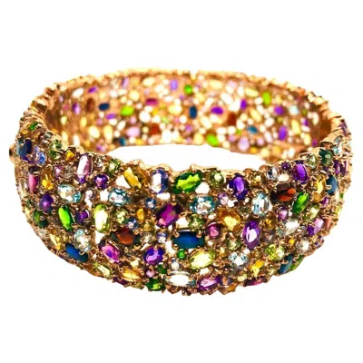 Pre-owned Bochic “capri” Vintage Sapphire & Multi Gem Bangle Set In 18k Gold & Silver In Blue