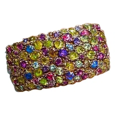 Pre-owned Bochic “capri” Vintage Sapphire & Multi Gem Bangle Set In 18k Gold & Silver In Blue