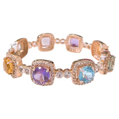 Pre-owned Bochic Capri” Vintage Sapphire & Multi Natural Gem Bangle Set 18k Gold & Silver In Blue
