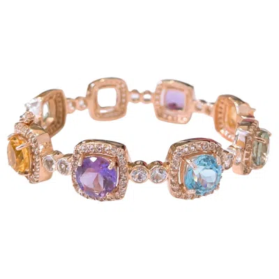Pre-owned Bochic Capri” Vintage Sapphire & Multi Natural Gem Bangle Set 18k Gold & Silver In Blue