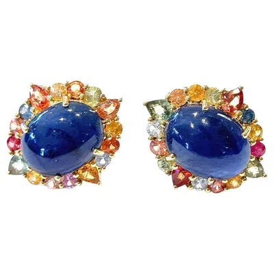 Pre-owned Bochic “capri” Vintage Sapphire & Multi Tourmaline Earrings Set In 18k Gold & Si In Blue