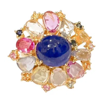 Pre-owned Bochic “capri” Vintage Sapphire & Rose Cut Diamond & Sapphire, Ring -18k Gold & Silver In Red