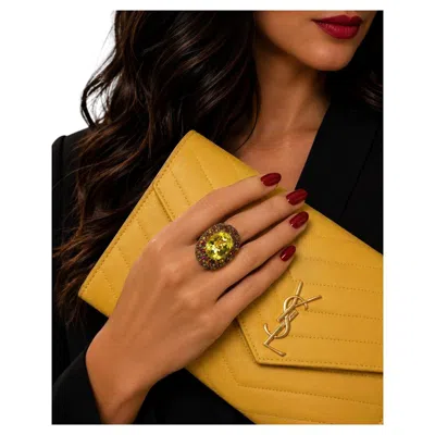 Pre-owned Bochic “capri” Vintage Sapphire, Lemon Topaz & Ruby Ring 18k Gold & Silver In Multi
