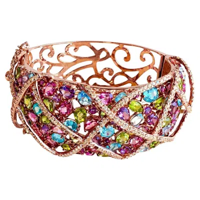 Pre-owned Bochic Capri” Vintage Sapphire, Peridot & Amethyst Cuff - 18k Gold & Silver In Purple
