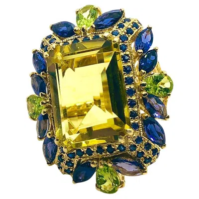 Pre-owned Bochic “capri” Vintage Sapphire, Peridot & Lemon Quartz Ring — 18k Gold & Silve In Multi