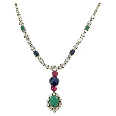 Pre-owned Bochic “capri” Vintage Sapphire, Ruby & Emerald Necklace - 18k Gold & Silver In Green