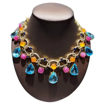 Pre-owned Bochic “capri” Vintage Sapphire, Ruby, Topaz & Opal Drop Necklace - 18k & Silver In Multi