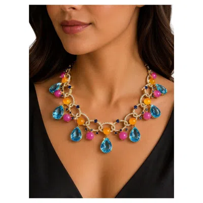 Pre-owned Bochic “capri” Vintage Sapphire, Ruby, Topaz & Opal Drop Necklace - 18k & Silver In Multi