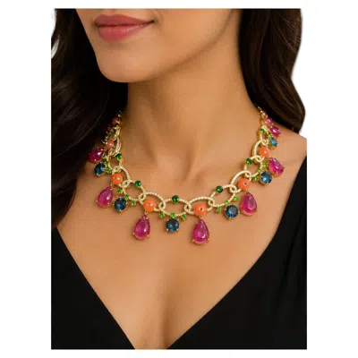 Pre-owned Bochic “capri” Vintage Sapphire, Ruby, Topaz & Opal Drop Necklace 18k & Silver In Multi