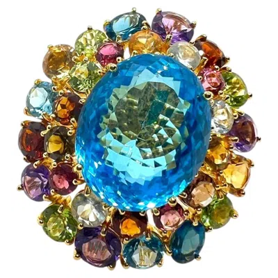 Pre-owned Bochic “capri” Vintage Sapphire, Topaz & Fancy Gems Ring 18k Gold & Silver In Multi