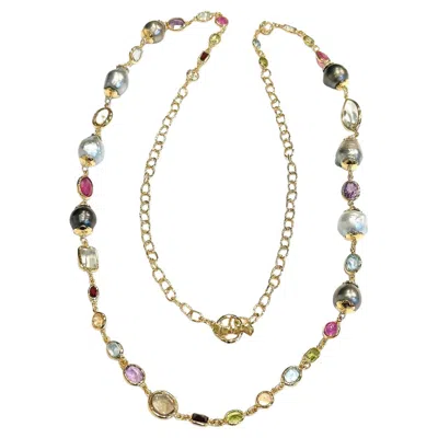 Pre-owned Bochic “capri” Vintage South Sea Pearls & Multi Gem Necklace 18k Gold & Silver