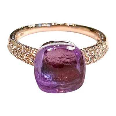 Pre-owned Bochic “capri” Vintage Square Cut Amethyst & Topaz Ring Set In 18k Gold & Silver In Purple