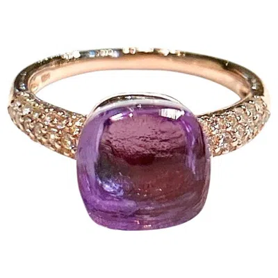 Pre-owned Bochic “capri” Vintage Square Cut Amethyst & Topaz Ring Set In 18k Gold & Silver In Purple
