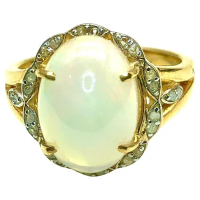 Pre-owned Bochic “capri” Vintage White Opal & Diamond Ring Set In 18k Gold & Silver
