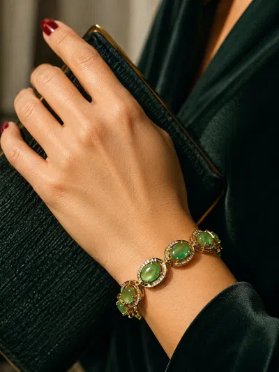 Pre-owned Bochic “capri” Vintage Zambian Emerald & Diamond Bracelet Set 18k Gold & Silver In Green