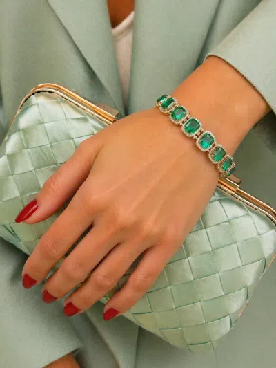 Pre-owned Bochic “capri” Vintage Zambian Emerald & Diamond Bracelet Set 18k Gold & Silver In Green