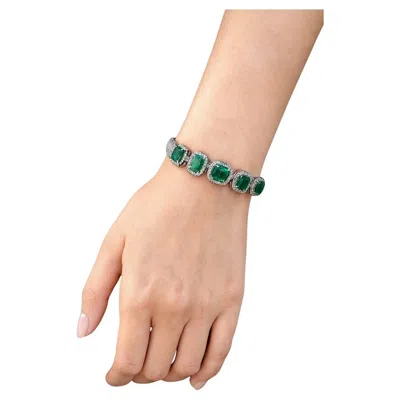 Pre-owned Bochic “capri” Vintage Zambian Emerald & Diamond Bracelet Set 18k Gold & Silver In Green