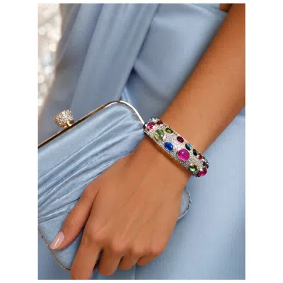Pre-owned Bochic “capri”vintage Ruby & Sapphire Bangle Set In 18k Gold & Silver In Blue
