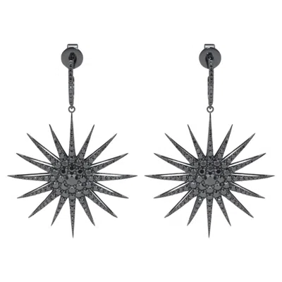 Pre-owned Bochic Classic & Chic Star Black Diamond Earrings Set In 18k Black Gold