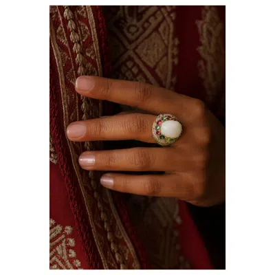 Pre-owned Bochic “flamenco” Opal & Multi Fancy Color Sapphires Cocktail Ring 18k Gold