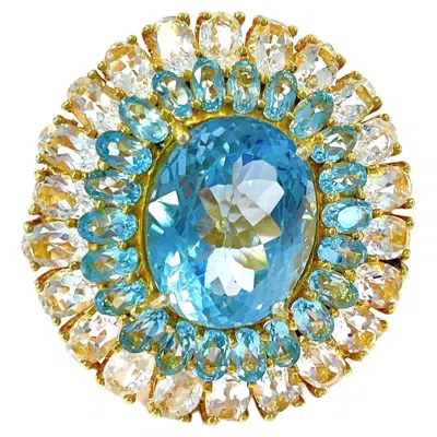 Pre-owned Bochic “flamenco” Vintage Blue Topaz & White Topaz Gem Ring 18k Gold & Silver