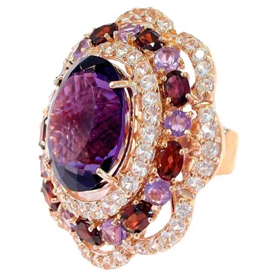 Pre-owned Bochic “flamenco” Vintage Diamond, Amethyst & Fancy Gem Ring 18k Gold & Silver In Purple