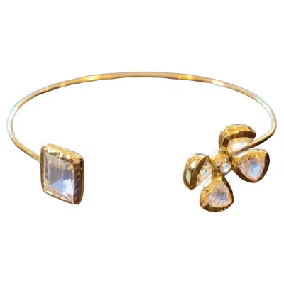 Pre-owned Bochic ‘jungle' Vintage Gold And Silver White Topaz Bangle Set 18k Gold & Silve