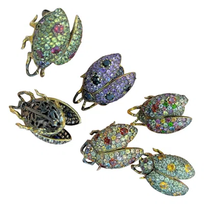 Pre-owned Bochic Multi Color Natural Sapphire And Mix Gem Candy “beetle” Brooch Or Pendent In Blue