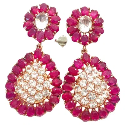 Pre-owned Bochic Natural Ruby & White Sapphire ““ Earrings Set In 18k Gold & Silver