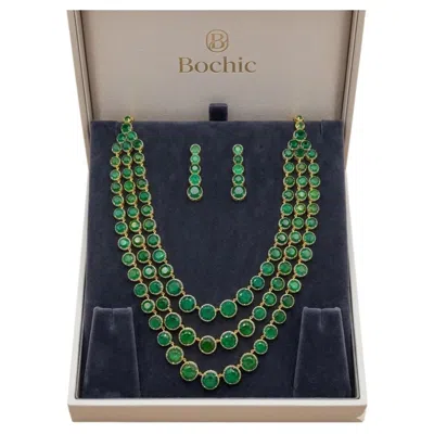 Pre-owned Bochic Orient 200 Carat Diamond & Zambian Emerald Necklace In 18k Gold & Silver In Green