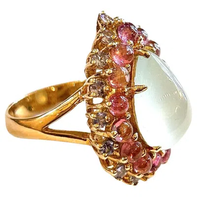 Pre-owned Bochic “orient” Aqua, Tanzanite & Tourmaline Cluster Ring Set 18k Gold & Silver In Multi