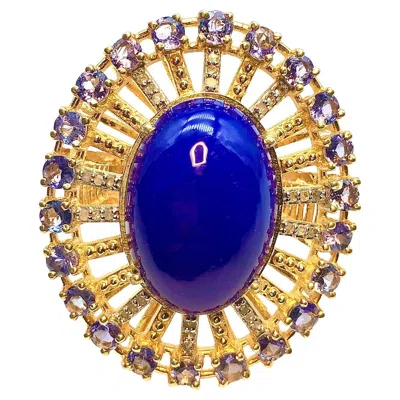 Pre-owned Bochic “orient” Blue Opal, Tanzanite & Diamond Ring Set In 18k Gold & Silver