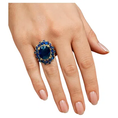 Pre-owned Bochic “orient” Blue Sapphire & Diamond Vintage Cluster Ring Set 18k & Silver
