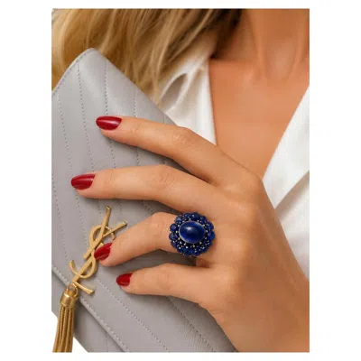 Pre-owned Bochic �orient� Blue Sapphire Vintage Cluster Ring Set In 18k Gold & Silver