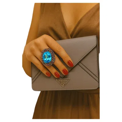 Pre-owned Bochic “orient” Blue Topaz & Multi Gem Cocktail Ring Set In 18k Gold & Silver