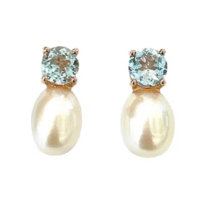 Pre-owned Bochic “orient” Blue Topaz & South Sea Pear Earrings Set In 18k Gold & Silver