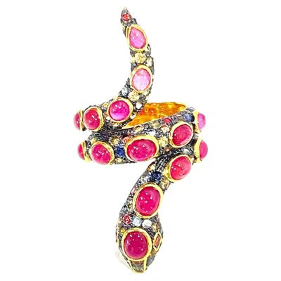 Pre-owned Bochic “orient” Cleopatra Serpent Ruby Ring And Fancy Sapphires Set In 22k Gold In Multi