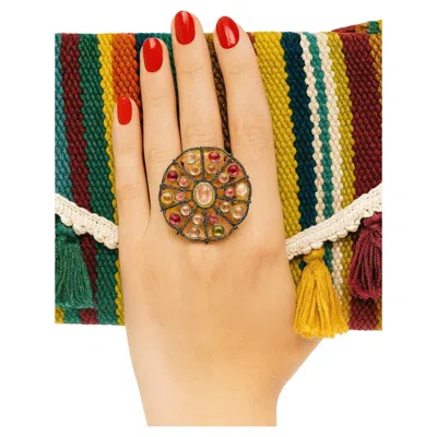 Pre-owned Bochic “orient” Diamond & Multi Color Tourmaline Ring Set In 18k Gold & Silver