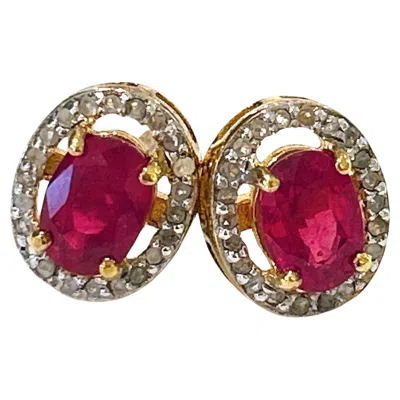 Pre-owned Bochic “orient” Diamond & Ruby Stud Earrings Set In 18k Gold & Silver In Multi